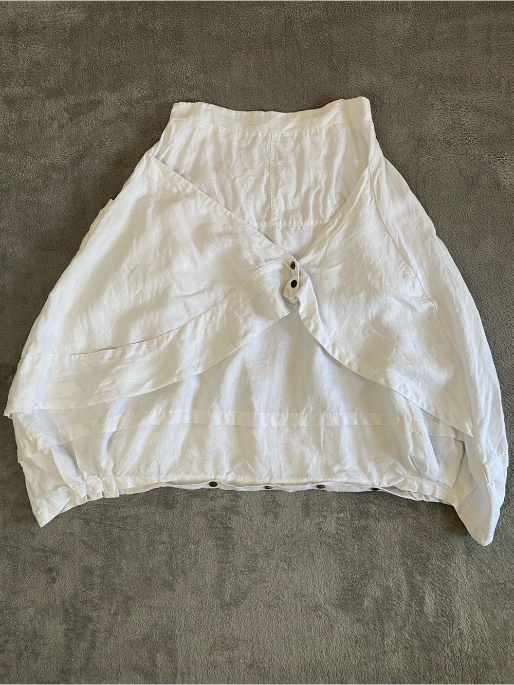 Elissia Europe Asymmetrical White Linen Blend Midi Bubble Skirt L Lagenlook Chic